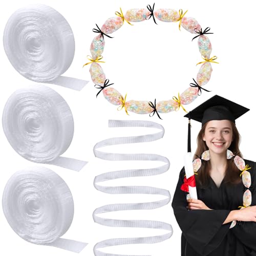 HFYZZ 3 Rolls Graduation Candy Lei Netting Tubing - 393 FT Candy Lei Tubing Mesh Bags, Clear Candy Lei Making Bag for Graduation Candy Lei Tubing Making Hawaiian Party Wedding Supplies