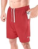 NY Threads Men's Athletic Shorts Quick Dry Loose-Fit Lightweight Running Workout Gym Shorts with Pockets, Medium, Red