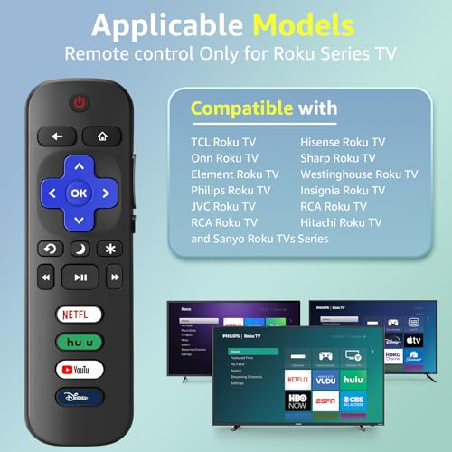 Image of (2+2 Packs) Replacement Remote Control for Roku TV with Silicone Cover, Universal Remote for TCL /Hisense /Onn /Westinghouse /Philips Roku Smart TVs (Not for Roku Stick /Box)