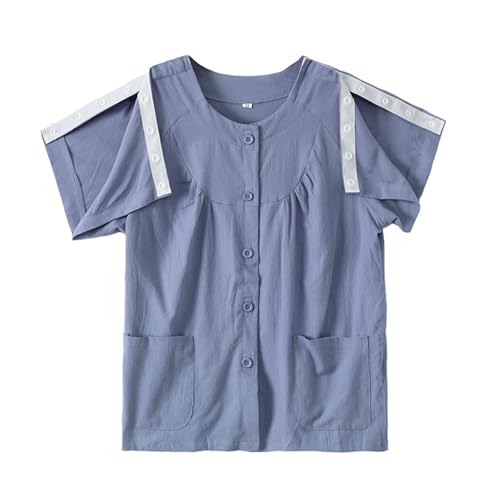 UniqKaliber Womens Post Shoulder Surgery Shirt Pants Set Adaptive clothing Tearaway Snap Shirt Chemo Port Access Shirt