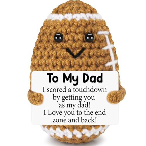 Dad Gifts from Daughter Son Wife, Positive Handmade Crochet Dad Birthday Gift, Funny Cute Small Gifts for Dads, I Love You Girl Papa Gift Idea, Unique Doll for Step-Dads Football