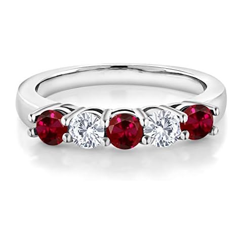 Gem Stone King Red Ruby Moissanite Wedding Band Ring Cover