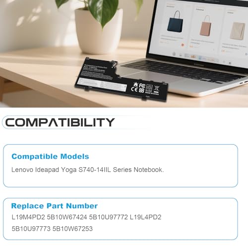 Image of ASUNCELL L19L4PD2 Laptop Battery Compatible with Lenovo Ideapad Yoga S740-14IIL Series Notebook L19M4PD2 5B10W67424 5B10U97772 5B10U97773 5B10W67253 15.4V 62Wh 4080mAh 4-Cell