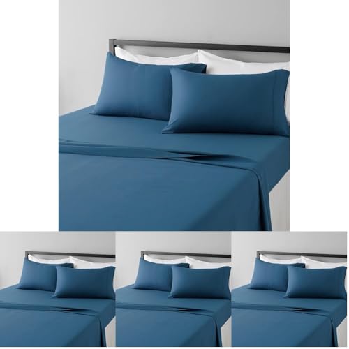 Image of Amazon Basics Lightweight Breathable Super Soft Microfiber 4-Piece Bed Sheet Set with 14-Inch Deep Pockets,Wrinkle Resistant,Queen,Dark Teal,Solid,(Pack of 4)