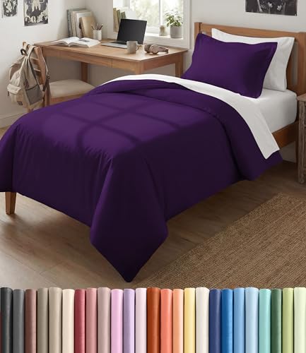 Image of Duvet Cover Twin /Twin XL Size Set - Extra Soft Twin /Twin XL Duvet Cover 68 inch x 90 inch with 1 Pillow Sham for Women, Men, Kids & Teens - Comfy, Easy-Care & Fade Free with Zipper Closures and Ties (Purple)