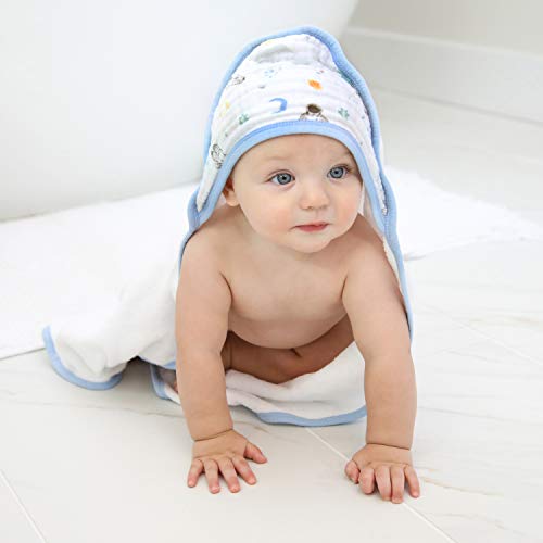 Image of aden + anais Essentials Hooded Baby Bath Towel, Super Soft 100% Cotton, 2 Pack, Space Explorers