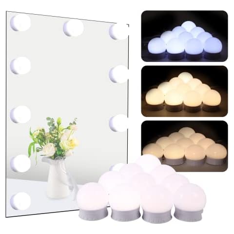 Led Vanity Lights for Mirror，with 10 Dimmable Bulbs，3 Color Modes can be Adjusted Freely，Hollywood Makeup Light for Vanity for Makeup Vanity Table & Bathroom Mirror Cover