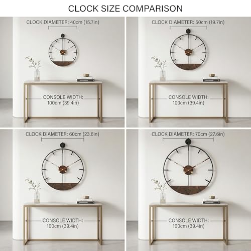 Image of Modern Wood Walnut Dial Wall Clock, Large Simple Wall Decor Metal Frame Silent Non Ticking Clock for Living Room Decor, Kitchen, Bedroom, Study Decoration, Handmade Home Gift Idea, 15.8 in