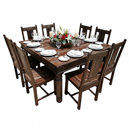 Image of APRODZ Solid Sheesham Wood Dining Table Set of 8 Seater Dinner Dinning Table with 8 Chair for Dining Furniture for Living Room Home Hotel Office Self Assembly (Brown Walnut Finish)