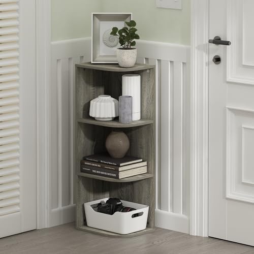 Image of Furinno PASIR Book Shelf, 3-Tier Corner Bookshelf with Open Shelf, Standing Bookcase, 9.3 x 12 x 31.5 for Organization and Storage, for Living Room, Bedroom, Home Office, French Oak