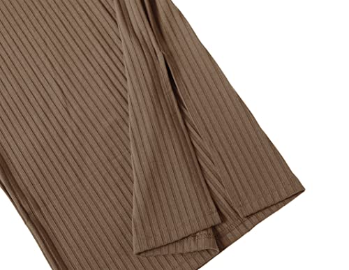 Urban Coco Elastic Skinny High Waist Solid Ribbed Knit Office Pencil Skirt (Brown, L) #TOP2