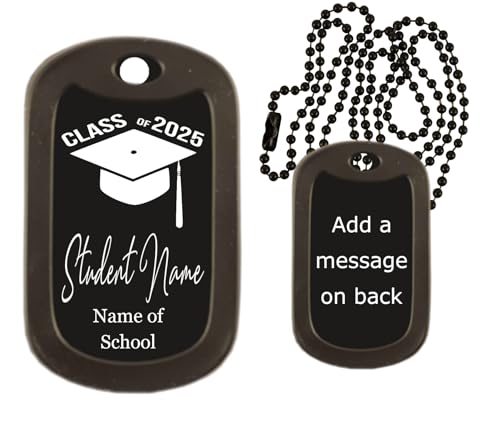 Class of 2025 Graduation Dog Tag Necklace | Personalized, Laser Engraved, 2