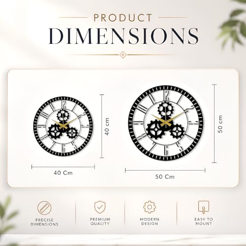 Image of Auromin Gear Wall Clock for Living Room Stylish | Unique Metal Wall Clock for Living Room, Bedroom, Hall, Kitchen | Non Ticking Analog Wall Watch for Home Decor Items