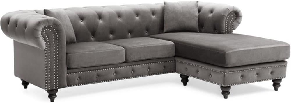 Glory Furniture Nola Velvet Sofa Chaise in Dark Gray