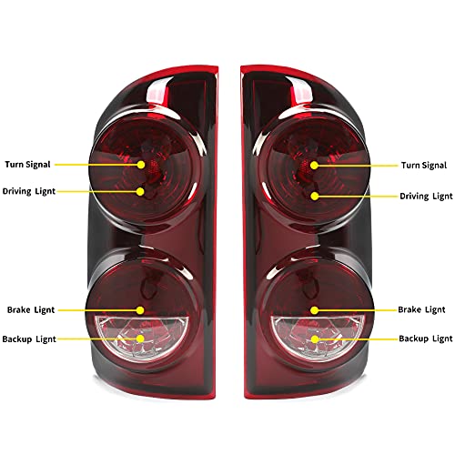 ECOTRIC Pair Taillight Tail Light Signal Lamp Compatible with 07-09 Dodge Ram Pickup Truck Replacement for CH2800165,CH2801165 (Smoke Red Driver Passenger Side)
