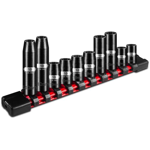 ZHAX 10 Piece 1/4 & 3/8 Drive 10mm Impact Socket Set Deep & Shallow Black phosphated surface 6 Point & 12 Point CR-MO Steel