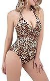 espidoo Women's V Neck One Piece Swimsuit Athletic Training Swimwear Bathing Suits, XL
