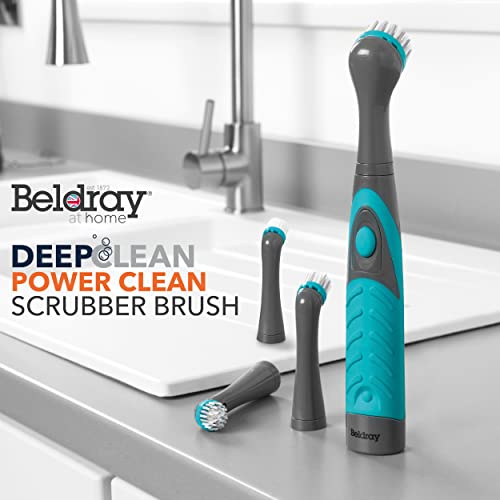 Beldray LA082718EU7 Battery Powered Scrubber Brush, Deep Clean Handheld Tool With 4 Interchangeable & Oscillating Heads, Designed for Precision Cleaning, For Grout,Tiles, Shoes, Grey/Turquoise, 4x26x3 - Image 4