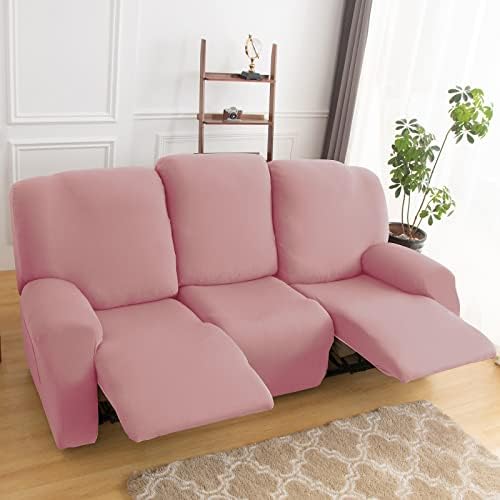 4-Piece Recliner Slipcover Sofa Slipcover Couch Covers Stretch Armchair Cover Non-Slip Furniture Protector Elastic Spandex Soft Recliner Chair Protector with Side Pocket(1 Seater Ash Blue)