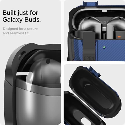 Image of Galaxy Buds 3 Pro /3 /3 FE Case Cover with Secure Lock Clip, Shockproof Samsung Galaxy Buds3 /3 Pro 2024 /3 FE 2025 Protective Hard Cover Shell with Carabiner&Cleaner kit for Men Women, CF Black /Blue