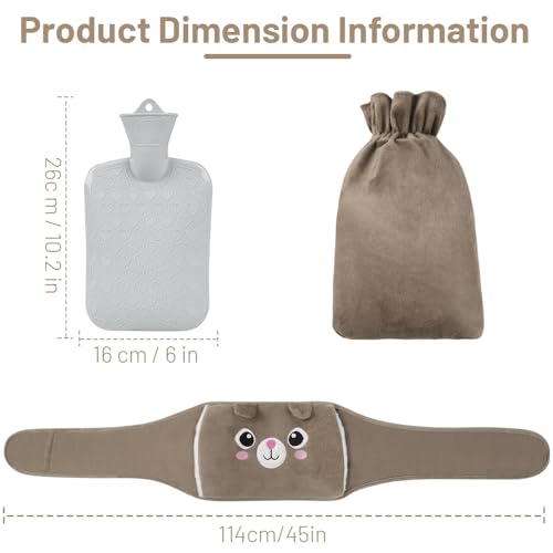 Wärmflaschengürtel, 1L Wärmflasche mit weichem Taillenbezug, Wärmeflasche für Nacken Schulter Rücken Beine Wärme oder Schmerzlinderung (Braun)