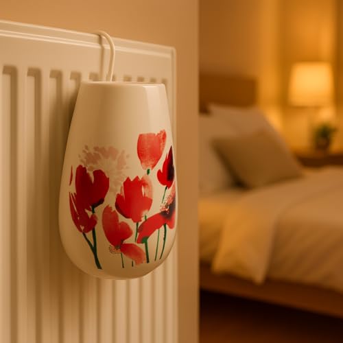 COM-FOUR® 3x Luftbefeuchter Heizung - Heizkörper Luftbefeuchter in weiß - Heizung Wasserverdunster aus Keramik mit verschiedenen Blumenmotiven (3 Stück - Sommerblüten)