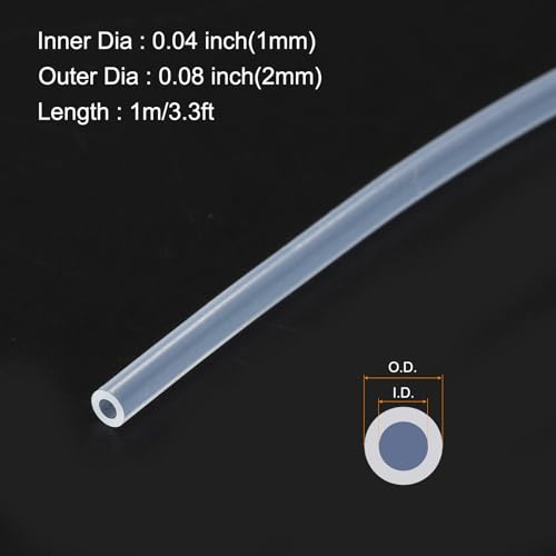Image of 1m(3.3ft) 1mm(0.04 inch) ID x 2mm(0.08 inch) OD Silicone Tubing Clear Industrial Plastic Tubing Pure Silicone Hoses for Pump Siphoning Draining Irrigation Brewing