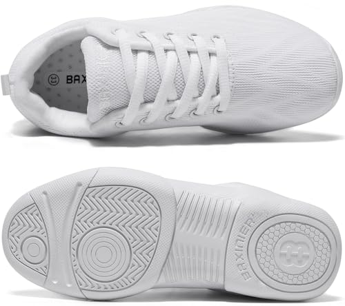 Image of BAXINIER Girls White Cheerleading Shoes Breathable Youth Cheer Competition Sneakers Athletic Training Dance Tennis Walking Shoes
