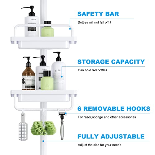 Frdecon Rustproof Shower Caddy Corner For Bathroom, 4-Tier Tension Pole Stainless Steel Shower Organizer, 56 To 115 Inch Adjustable Bathtub Shower Shelf Storage With 1 Tower Bar, All White #TOP3