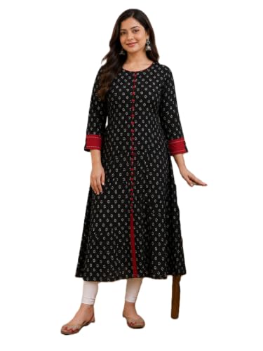 Image of Yash Gallery Women's Cotton Relaxed Fit Anarkali Plus Size Printed Kurta