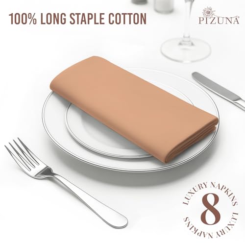 Image of Pizuna 100% Cotton Dinner Napkins 14x14 inch (Set of 8), 400 Thread Count Long Staple Cotton Sateen Weave Premium, Durable & Soft Table Napkins (Peach Napkins for Dining Table)