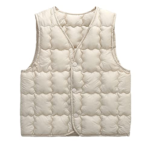 Cozomiz Boys Girls' Light Weight V-Neck Down Compact Vest,Kids Down Puffer Sleeveless Jacket Waistcoat 2-3 Years Beige #TOP14