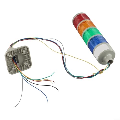 220V LED Signal Tower Stack Light with Rotatable Base, 5-Tier Industrial Column Lamp with Buzzer Alarm, IP54 Waterproof Andon Lights for for CNC Machinery and Assembly Lines(4-Level with Buzzer)