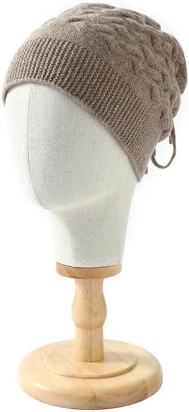 Wool Hat Women's Warm Thickened Twisted Knitted Beanie Hollow Out Top Drawstring Woolen Cap