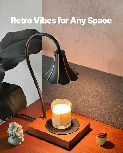 Candle Warmer Lamp with Timer & Stepless Dimmable, Electric Warmer Lamp for Jar Candles, Mid Century Modern Black Wax Melt with 2 Bulbs, Retro Decor House Warming Birthday Gifts - image 8