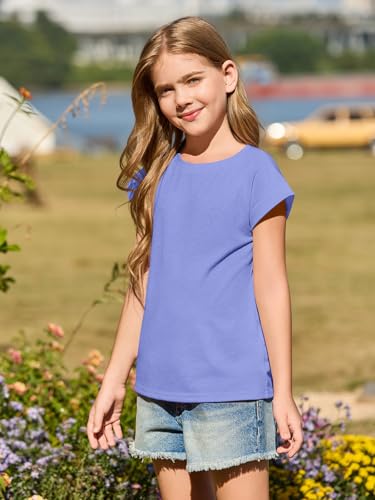 Image of Haloumoning Girls Cap Sleeve T Shirts Kids Summer Crewneck Solid Tops Tees 5-14 Years