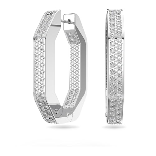 Swarovski Orecchini a cerchio Dextera, Ottagono, cristalli pavé, Medi, Bianco, Placcato rodio