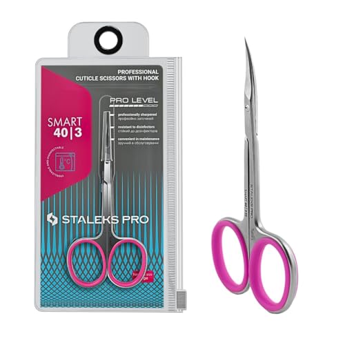 STALEKS PRO by Natury Nails Tijera profesional para cutículas. Anillos ergonómicos de silicona extraibles. Acero inoxidable. Largo de la hoja 25 mm. Smart SS-40/3