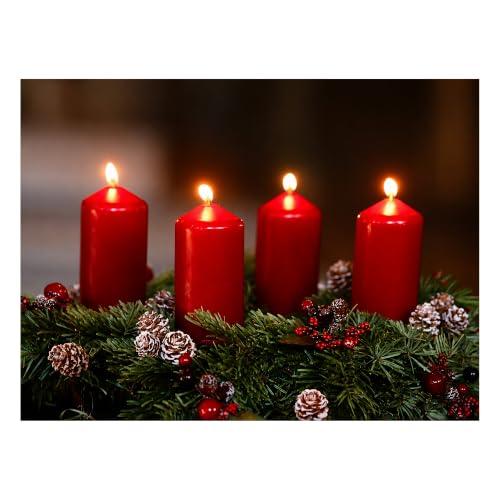 Image of Garden Marketplace Christmas LED Canvas Print - 4 Red Candles - 40 x 30cm