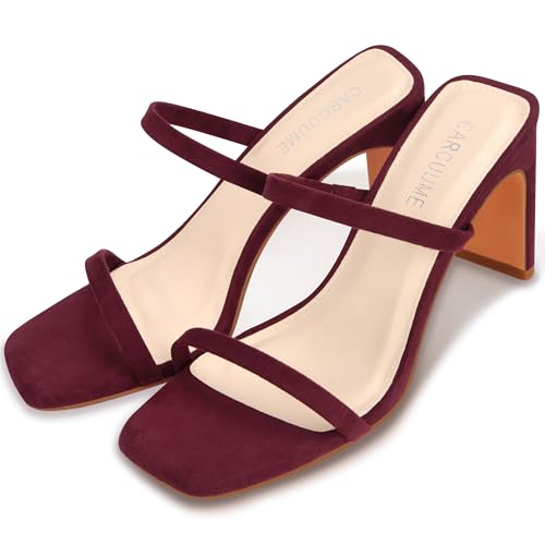 Image of Carcuume Women's Square Toe Two Strap Open Toe Block Heels Sandals Slip On Shoes