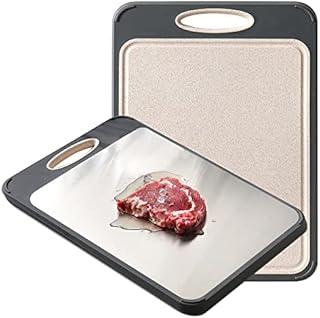 Cutting Board Double Sided, GUANCI Large Size 16”×11”, 316 Stainless Steel Cutting Board for Kitchen, Food-Grade, Stainless Steel and Wheat Straw PP, Easy to Clean