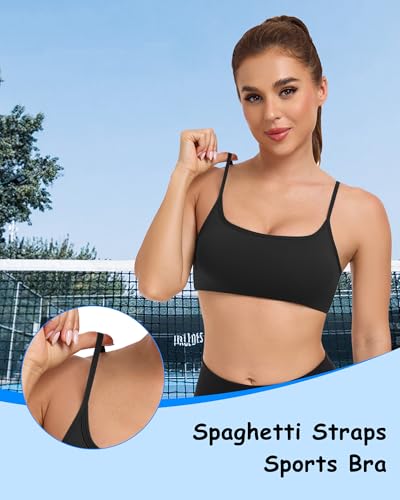 Image of QUOJIZY Sports Bras for Women Open Back Workout Tops for Women Yoga Bra Spaghetti Straps Twist Back