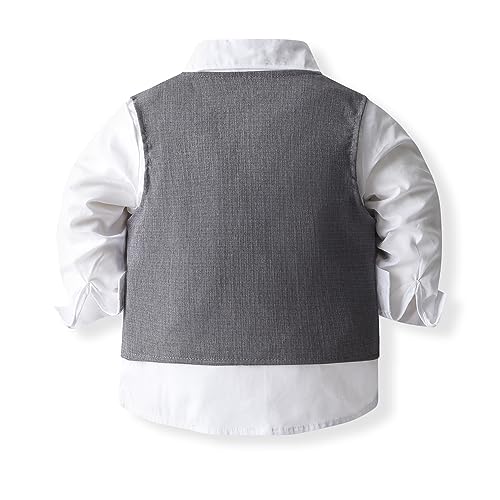 Image of Baby Boys Gentleman Formal Suit Set with Vest, Pant, Shirt, and Bow Tie, Weding 4Pcs Outfit