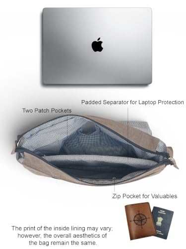 Image of The House of tara Distressed Cotton Canvas Messenger Bag for Men and Women | Printed Crossbody Sling Bag With Laptop Compartment (Upto 15.6 Inch), Broad Adjustable Straps (Acorn Brown)