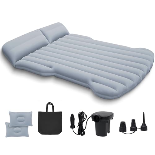 Canareen Colchón de aire para coche Tesla Model Y, SUV, 190 x 130 x 15 cm, hinchable, material flocado, 4 cámaras de aire, gris, cuna de viaje