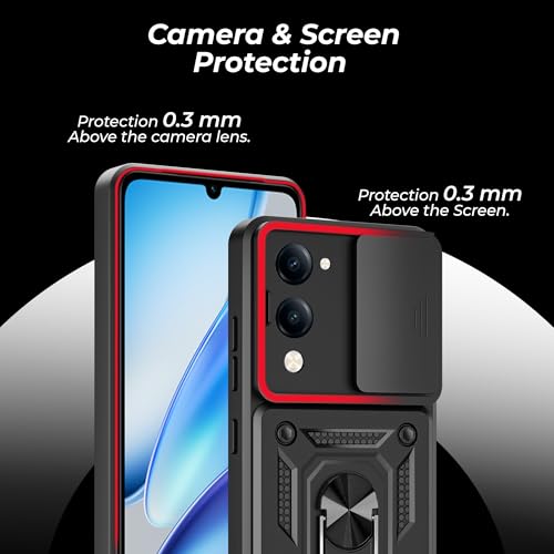 Image of A rtistque Armor Bumper Back Case Cover for Vivo T4 Lite /IQOO Z10 Lite | Stylish Ring Holder & Inbuilt Stand | Sliding Camera Cover | IQOO Z10 Lite 5g Back Cover - Black