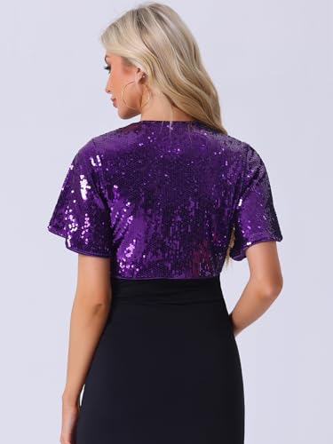 Image of Allegra K Sequin Bolero for Women's Sparkly Crop Glitter Formal Shrug for Evening Dresses