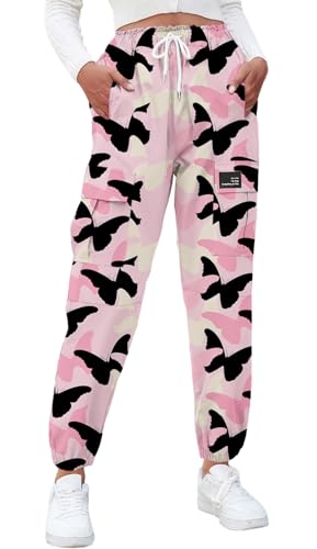 Image of Cromoncent Girls & Womens Camo Print Cargo Pants Outdoor Lightweight Jogger Baggy Pants, 6 Years - XX-Large