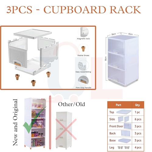 Image of URBAN LUXY Foldable Plastic Rack for Storage /Kitchen Cupboard /Sturdy Wardrobe for Clothes /Multipurpose Storage Organizer /Closet for Bedroom /Living Room /Laundry (Big Cupboard Rack -Transparent, 3PCS)