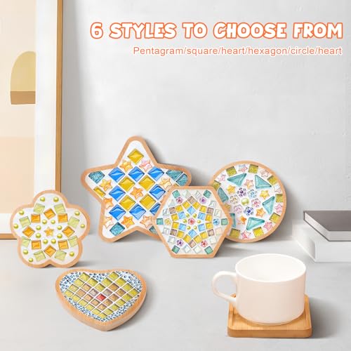 VILLCASE 6pcs Wooden Mosaic Base, Assorted Shapes Blank Coasters Trays, Mosaic Substrates Drinking Cup Coaster Wood Decorative Tray for DIY Plate Ornaments Mosaic Making Crafts - Thumbnail 4